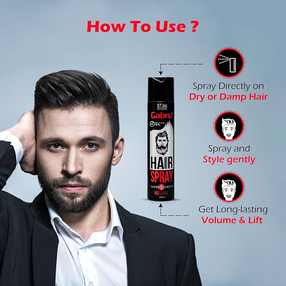 Gabru Hair Spray for Men | Super Strong Hold with Natural Shine | No Gas | No Residue | 250ml