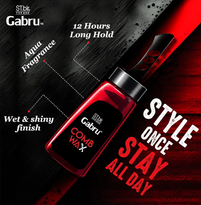 Gabru Comb Wax for Men | Strong Hold Hair Styling Wax with Built-in Comb | No Stickiness | Long Lasting Shine