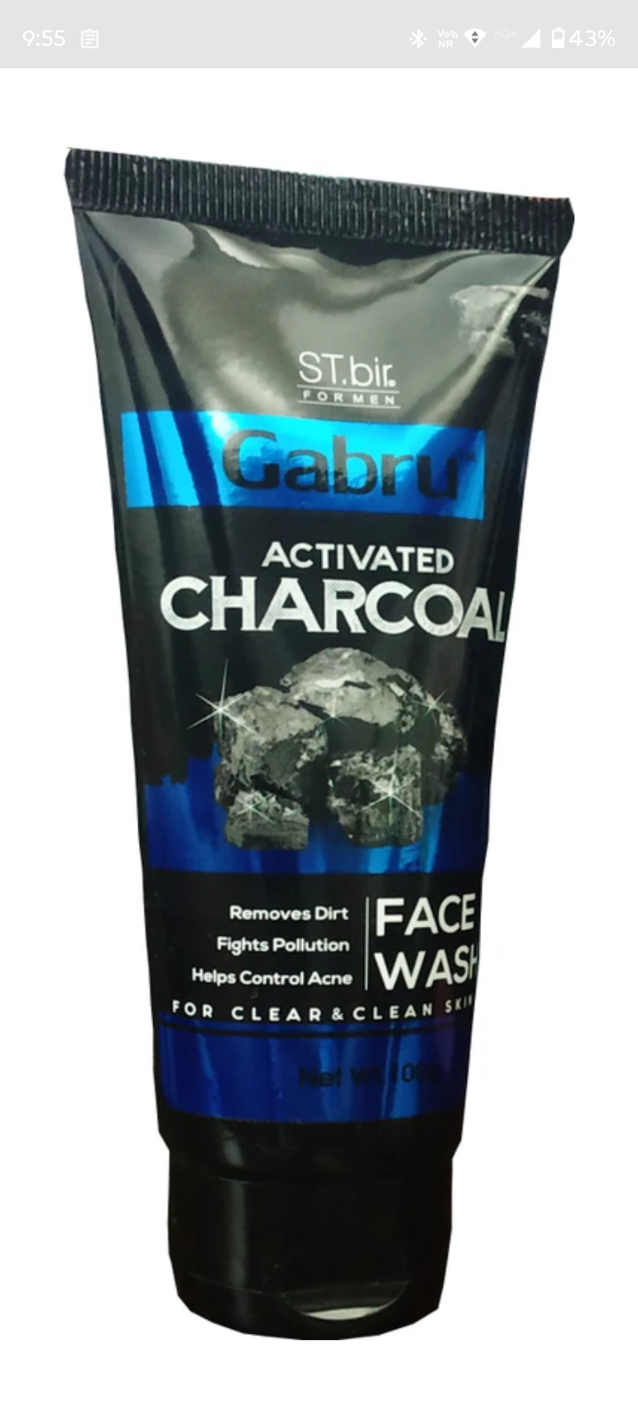 Gabru Activated Charcoal Face Wash for Men | Anti-Pollution + Oil Control | 100ml