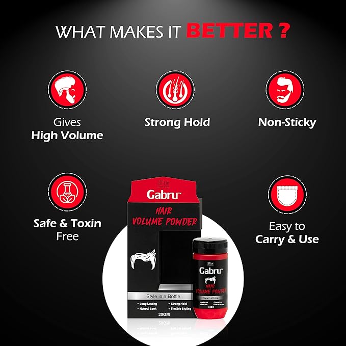 Gabru Hair Volume Powder for Men | Instant Hair Lift & Volume | Strong Hold | No Oil, No Residue | 10g