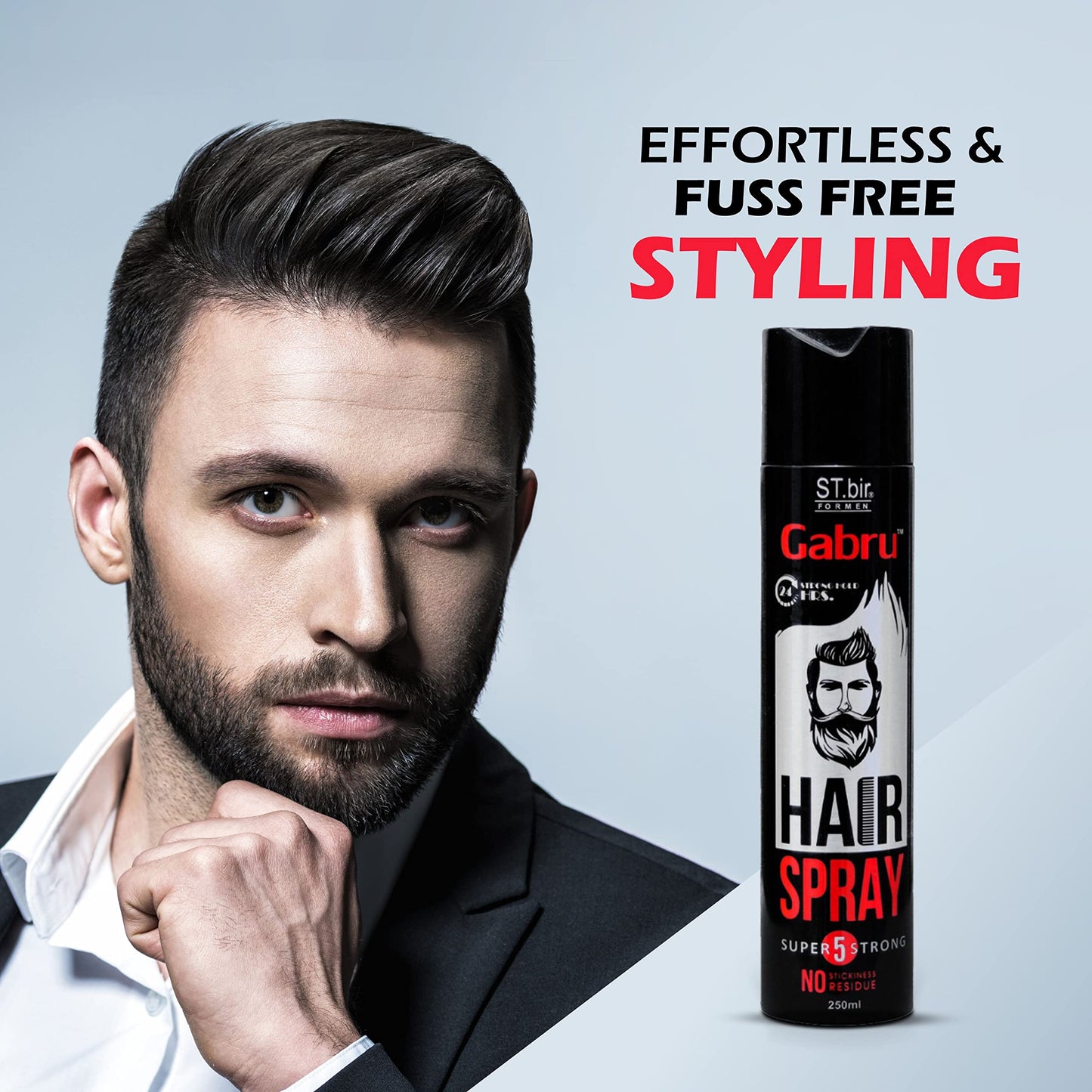 Gabru Hair Spray for Men | Super Strong Hold with Natural Shine | No Gas | No Residue | 250ml